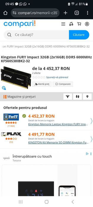 Memorie Ram DDR 5 Kingston fury 6000 Mhz, CL 38 noi cu Garantie