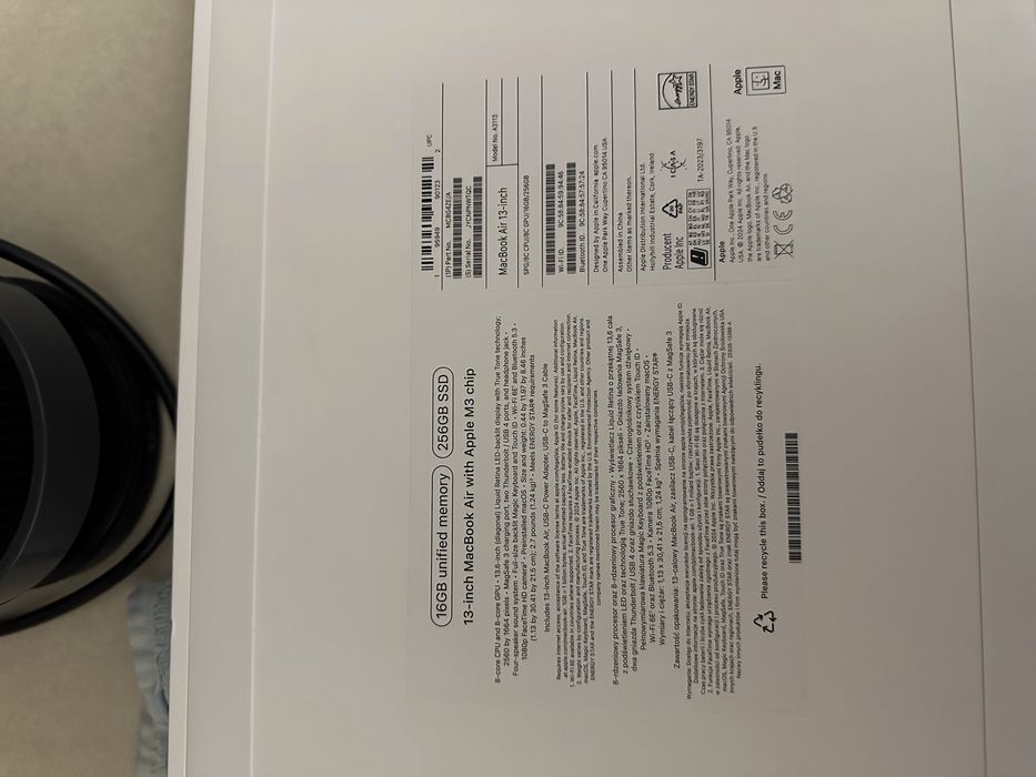 MacBook Air M3 13” 16GB/256GB, Space Gray , 100% Battery