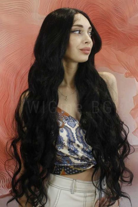 Дълга черна къдрава лейс фронт перука Касимира