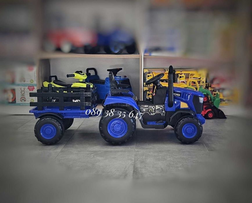 НОВО!Акумулаторен трактор с ремарке Rancher BLUE с 12V,дистанционно