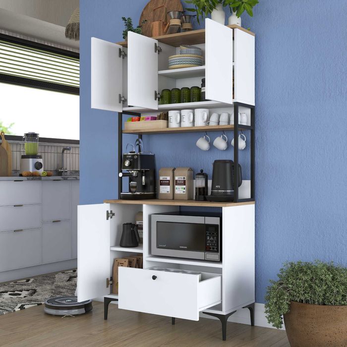 Кухненски шкаф Puzzle-home 3253, ПДЧ, Бял, 90х40х184см