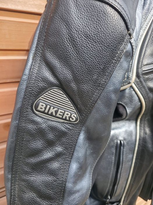 Geaca moto piele Bikers, negru cu argintiu inchis,  56