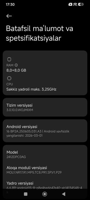 Poco x7pro 256talik 16versiya