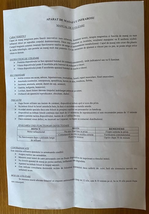 Aparat de masaj cu infrarosu