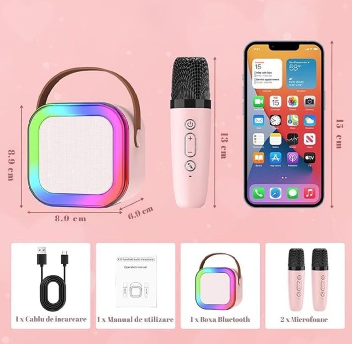 Boxa  2 microfoane pentru copii si adulti, wireless