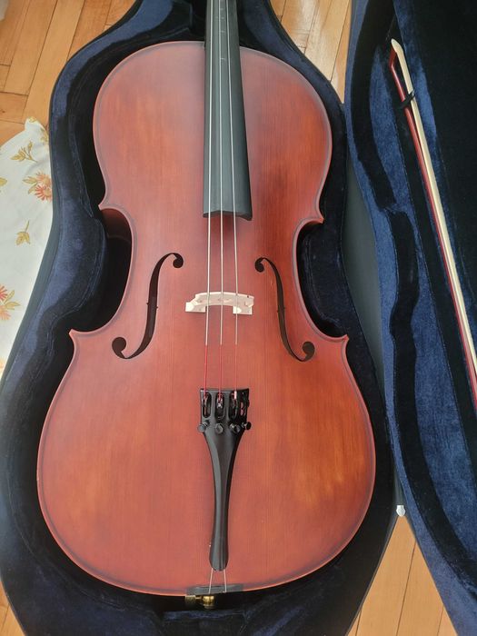 Violoncel Student 4/4 + husa/case cu roti si bretele + arcus + corzi