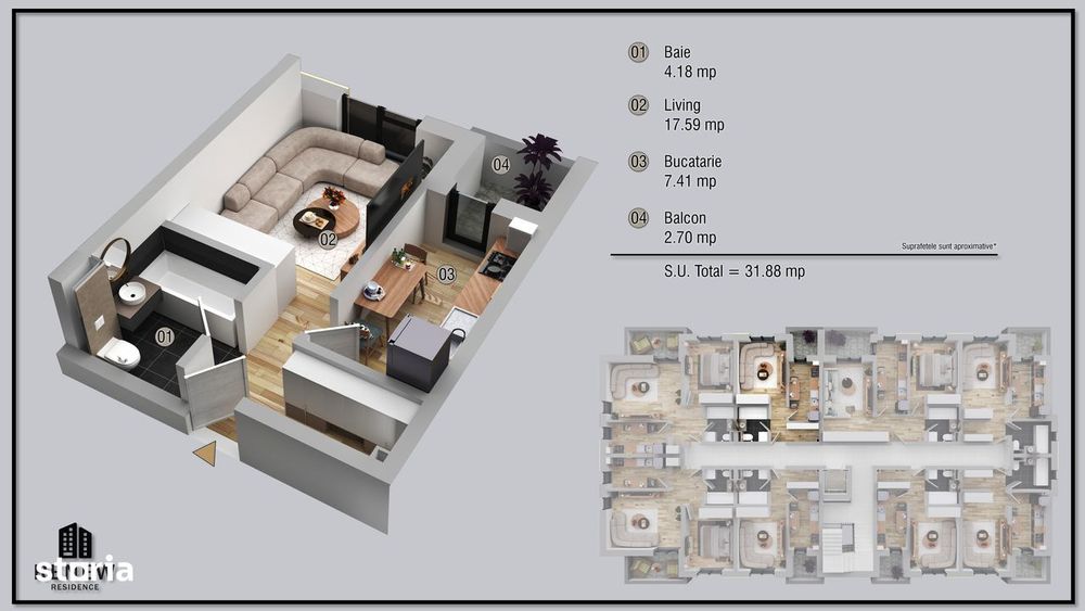 Garsonieră decomandată – Militari Residence, strada Tineretului