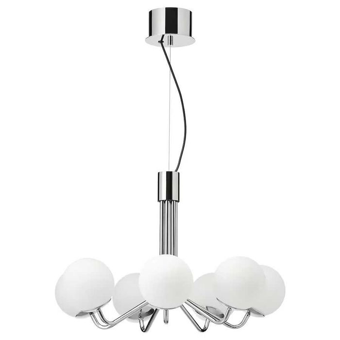 Doua Lustre Candelabre 7 braţe Ikea cromat opal sticlă, aplice