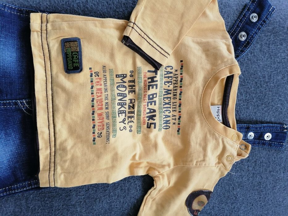 Дънков гащеризон Benetton за 3-6 мес. момче, нов, къси панталонки