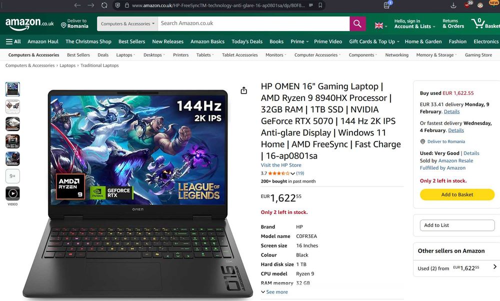 HP OMEN 16 Laptop Gaming - Ryzen 9, 32GB RAM, RTX 5070, 2K 144hz