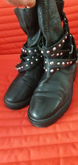 Ghete piele naturala cu tinte Zara 37 festival rock goth