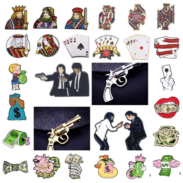 Значки "Карты. Деньги. Два ствола", кокарда и значок в японском стиле