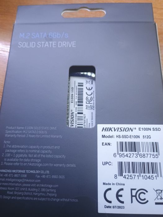 Продаётся ссд м2 сата Hikvision 512 gb б/у