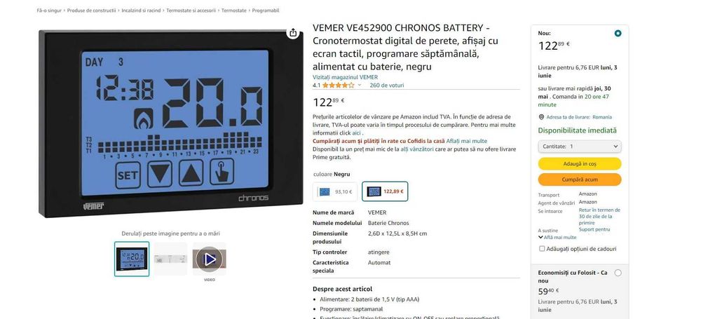 Termostat digital de perete VEMER VE452900 CHRONOS