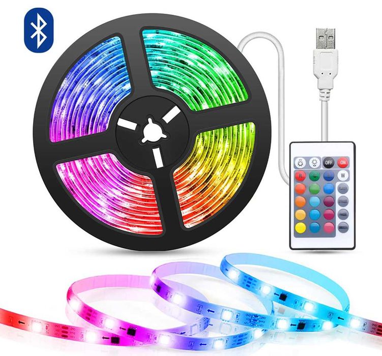 USB LED лента 5 м – Bluetooth или дистанционно управление – 5050 (5V)