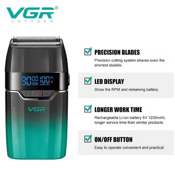 Професионален Метален Шейвър VGR V-308 – 9000 RPM, LED Дисплей (НОВ)