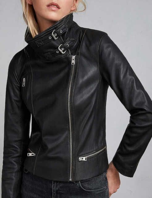 AllSaints Bales Дамско Кожено яке Естествена Агнешка Кожа Черно Medium