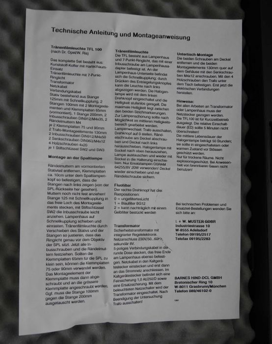 Oftalmologie Lumină pentru film lacrimal Opto Contact TFL-100