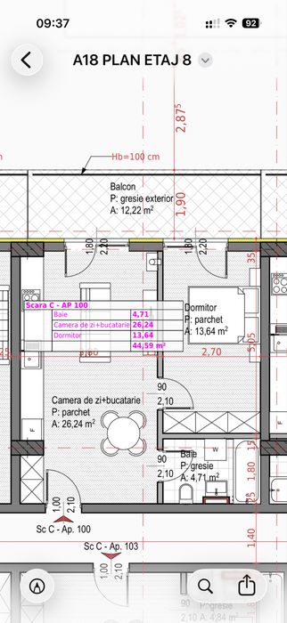 Ap De la Dezvoltator In cart Gheorgheni Cu 2 Cam Et 8 * CART GHEORGHENI LANGA PARC 45  M + Terasa  De 12.22 M * Str Soporului 19