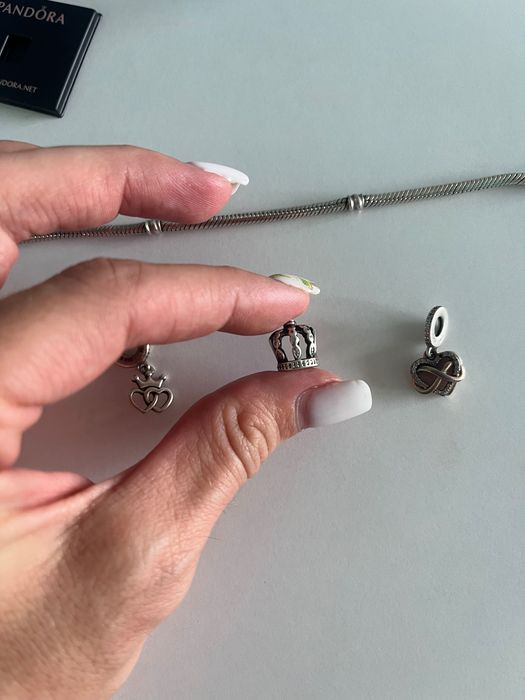 Pandora сребърна гривна 925 с 3 оригинални талисмана + кутия