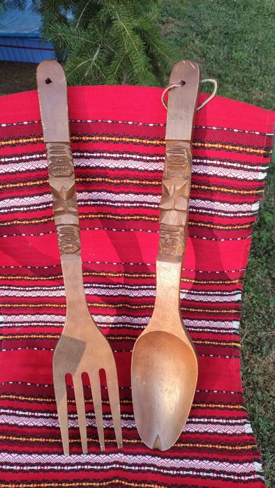 Големи дървени вилица и лъжица -за декорация