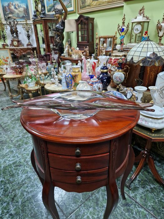 Огромна антикварна италианска кристална фруктиера Мурано