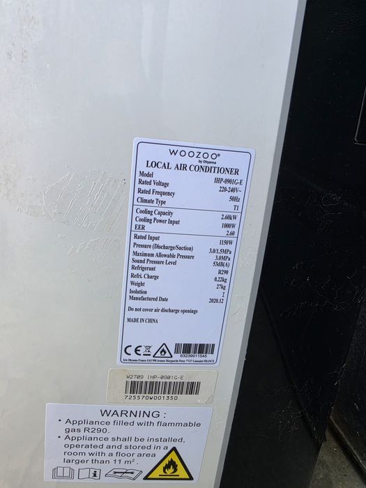 Мобилен / Преносим климатик WOOZOO by Ohyama IHP-0901G-E (2.6 kW / ~9000 BTU)