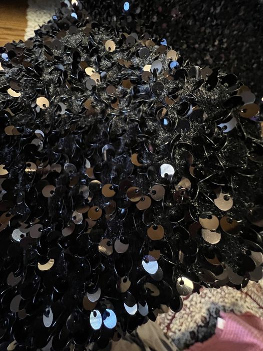 Платье вечернее, длинное, черное в паетку