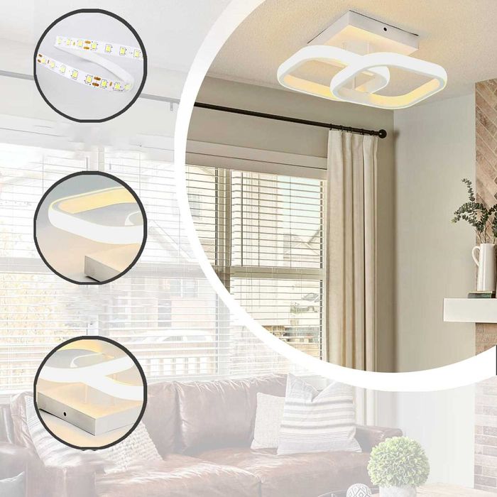 LED плафониера абажур 22W 2 форми, Квадратни,Топла светлина 3000K, Бял