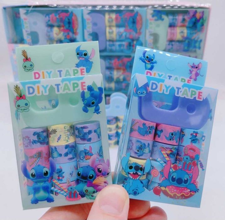 Ножици, линия,  мини тиксо и връзки на Стич