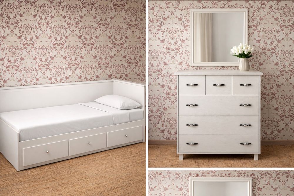 Продам комплект мебели (кровать + тумба + зеркало)