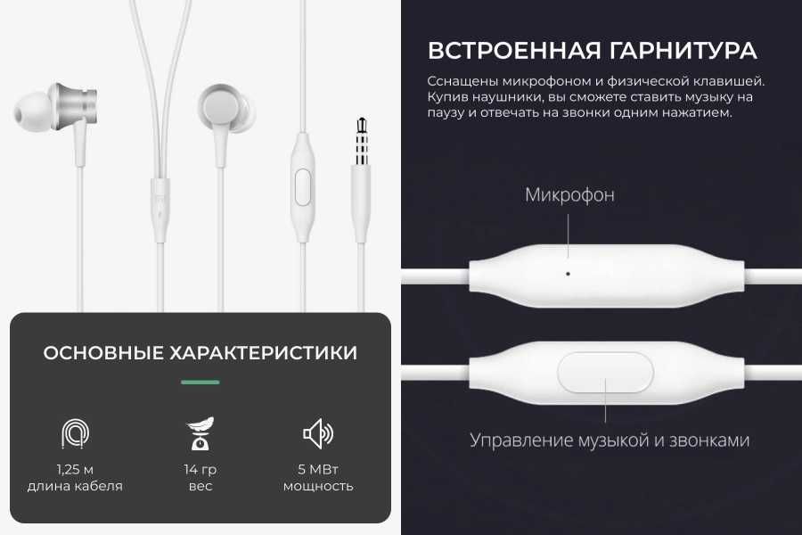 Наушники Xiaomi Mi In-Ear Headphones Basic ZBW4355TY