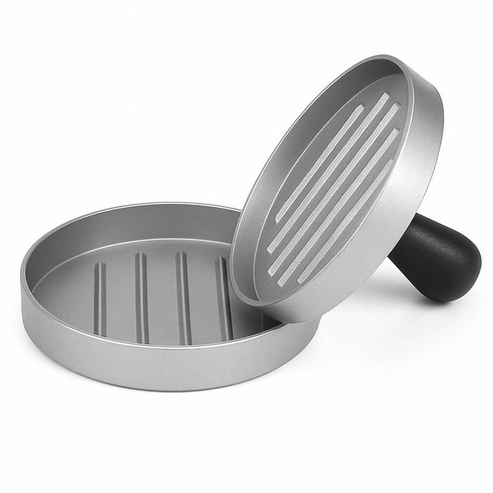 Presa hamburger aluminiu 11 x 8 cm forma burgeri cu maner ergonomic