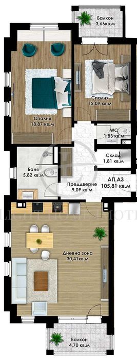 Продава се Тристаен апартамент в Пловдив, Остромила - 121 кв.м за 973 €/кв.м - Снимка #3