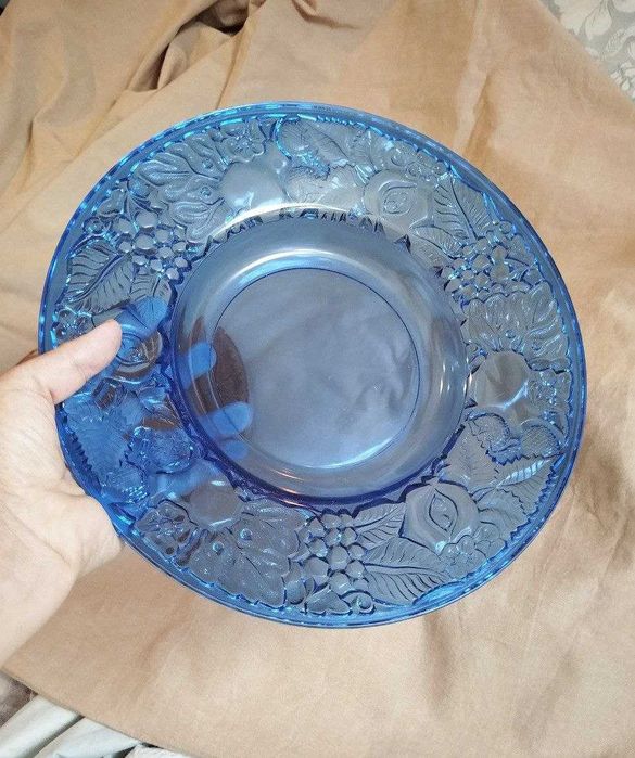 Синее блюдо фруктовница стекло