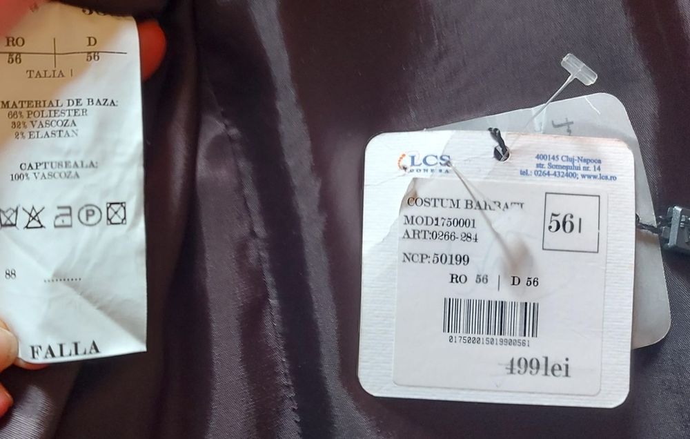 Costum negru bărbătesc 56 talia 1 cu eticheta