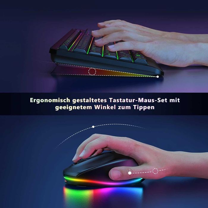 Set tastatura si mouse wireless RGB, QWERTZ german, USB