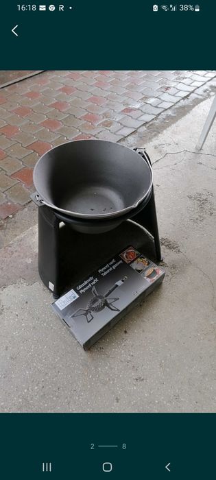 Ceaun fontă pură 22 L + paravan vânt + capac inox + transport inclus