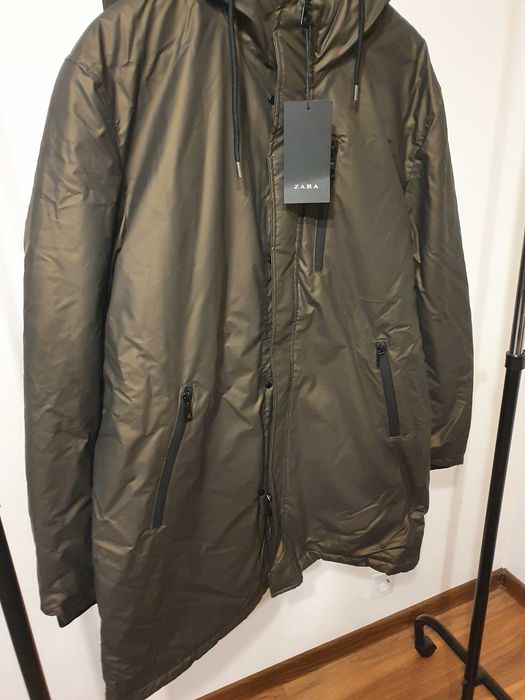 Parka /Geaca barbati Zara material cauciucat mar L - NOUA (kaki)