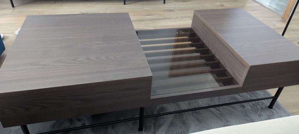 Masă cafea modernă cu sticlă și spații depozitare