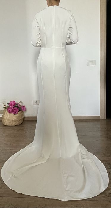 Rochie albă cu trenă, pentru cununie civila  sau nuntă
