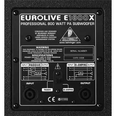 Пасивен субуфер Behringer EUROLIVE E1800X (18 инча / 800W Peak / 8 Ohm)