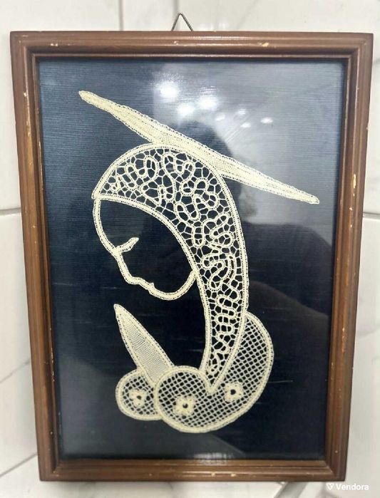 Мадона Картина в дантела Свещено изкуство Реколта от средата на XX век