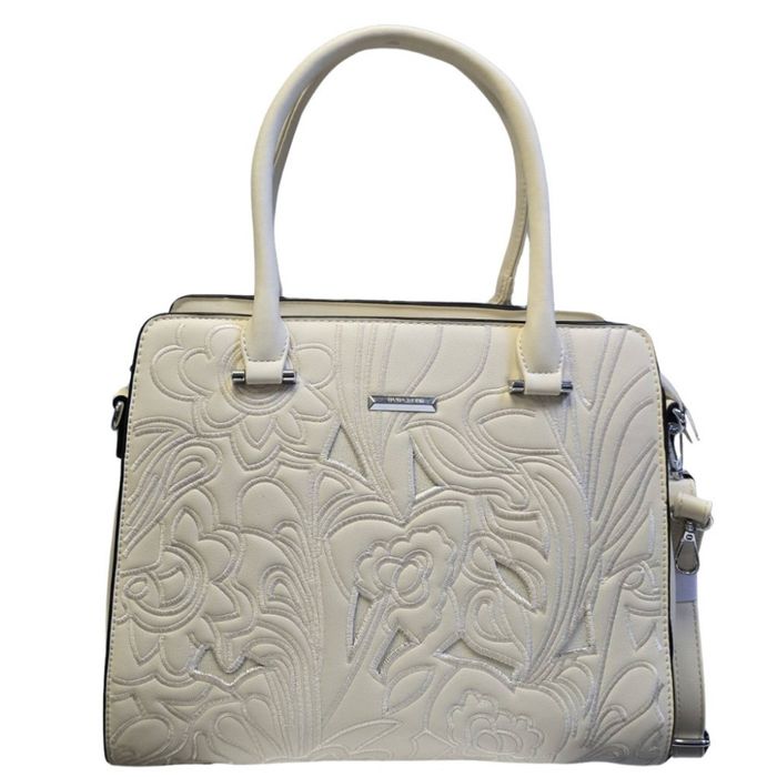 Елегантна дамска чанта с флорален релеф