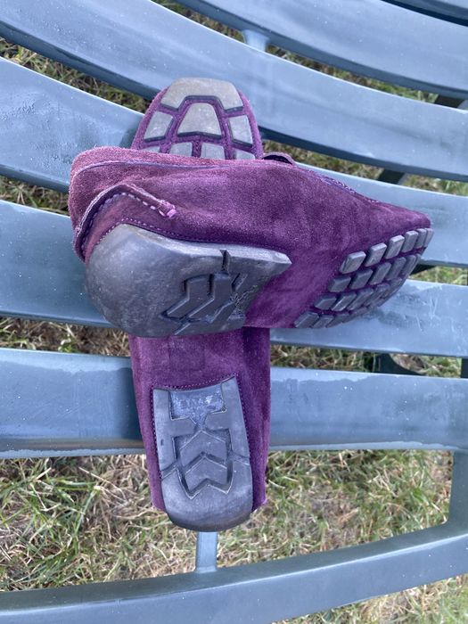 Mocasini lux BALLY bărbați piele întoarsă prună cu/burgundy – Mărimea 45 (31 cm)