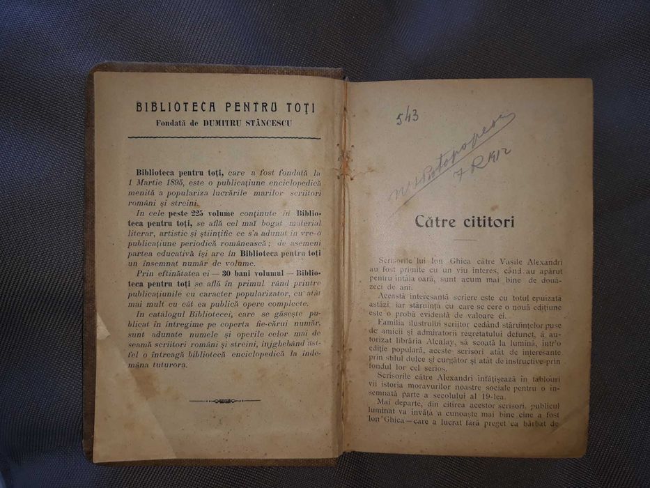 carte veche,  ION GHICA Scrisori catre V. Alecsandri