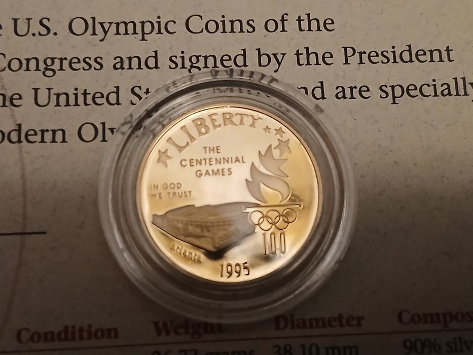 5 dollari 1995 - moneda aur proof comemorativă pentru Olimpiada XXVI