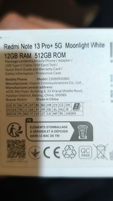 Xiaomi Redmi Note 13 Pro + 5G, Лунно бяло 12 GB Ram 512 GB Rom