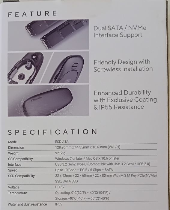 Rack SSD extern nvme, sata, ASUS cobble usbc IP55