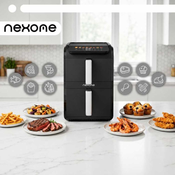 NexOne TwinFryer 11L – Двукамерен фритюрник с горещ въздух 2800W, две независими кошници, 8 програми и Sync функция